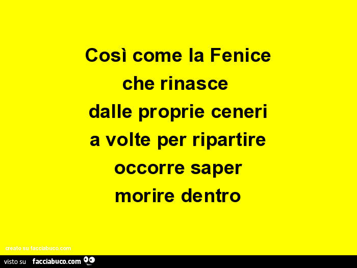 Così come la fenice che rinasce dalle proprie ceneri a volte per ripartire occorre saper morire dentro